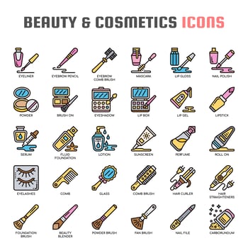 Beauty and Cosmetics Thin Line Icons vector