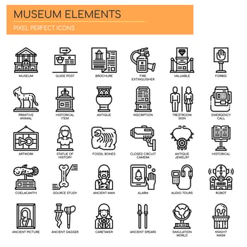 Museum Elements Thin Line Icons vector