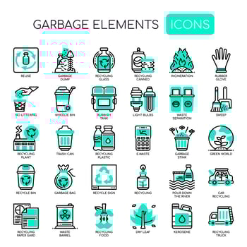Garbage Elements Thin Line Monochrome Icons vector