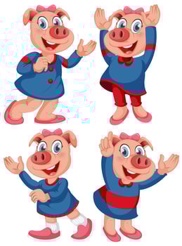 Happy pig in human poses vector