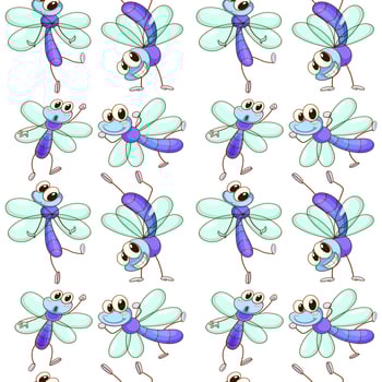 Seamless pattern tile with cartoon dragonfly vector