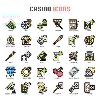 Casino Thin Line Icons vector