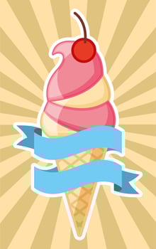 ice cream cone with banner on ray pattern vector