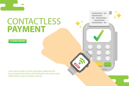 Smart watch using contactless payment. Pay online concept vector