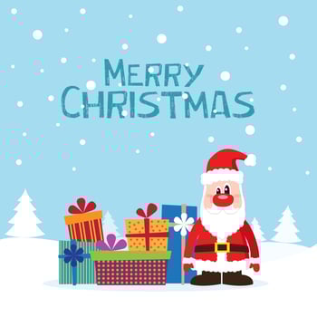 Christmas card with Santa Claus and gifts on the snow vector