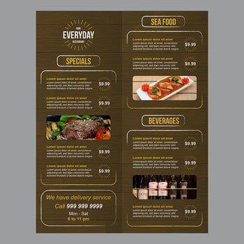 Restaurant Food Menu with Wood Background and Rough Brush Strokes vector