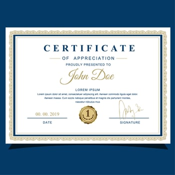 Blue and Gold Frame Certificate of Appreciation vector