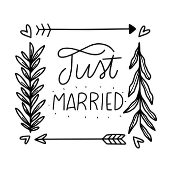 Cute Arrow, Leaves And Hearts With Lettering About Wedding vector