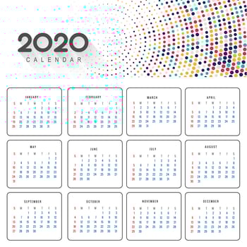 Beautiful 2020 calendar in colorful dotted design vector
