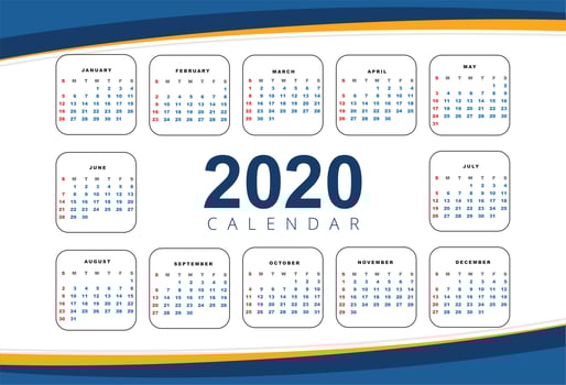 Beautiful wave 2020 new year calendar design template vector