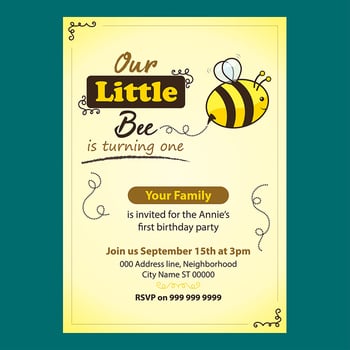 Cute Bee Editable Birthday Invitation For Kids vector