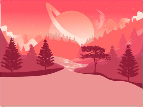 Pink planet or moon on a sunset. Natural futuristic landscape vector