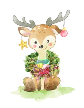  Deer with Christmas wreath vector