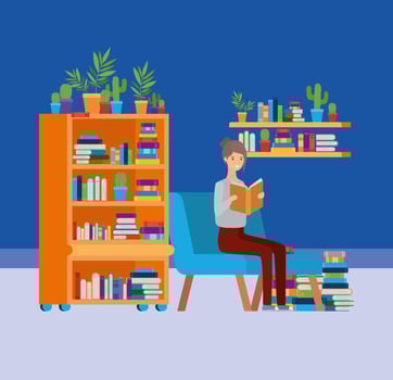 Home study room with woman reading book vector