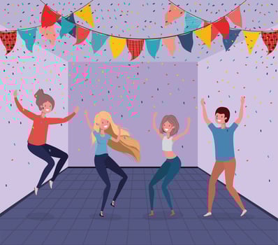 young people dancing in the room vector