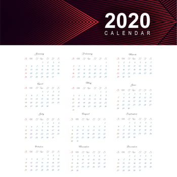 Calendar for 2020 new year vector