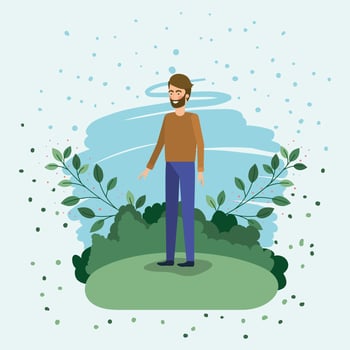 young man standing in the field vector