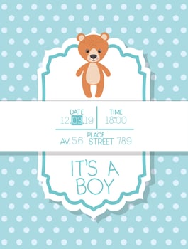 its a boy baby shower card with bear teddy vector
