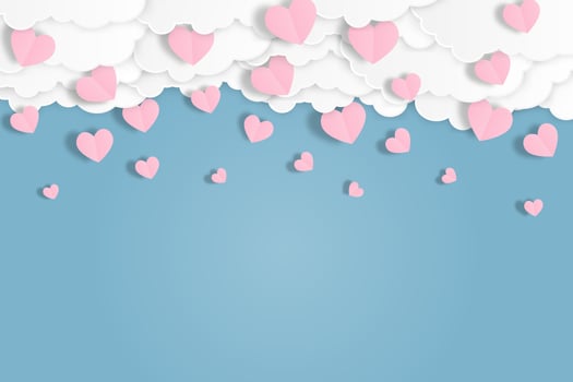 Pink heart fall down from blue sky.  vector
