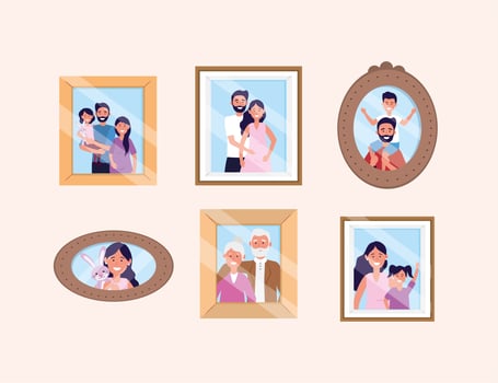 set woman and man with daughter and son pictures vector
