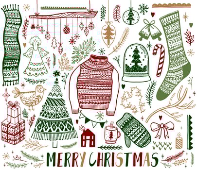 Set of Christmas hand drawn design elements vector