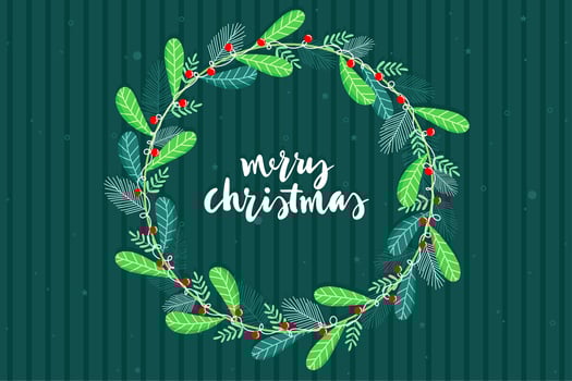 Poster Merry Christmas with Circle Leaves. vector