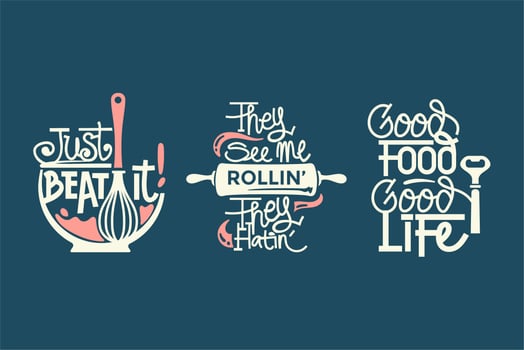 Set of cooking quotes label, typography and lettering vector