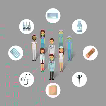 medical health care people and tools set vector