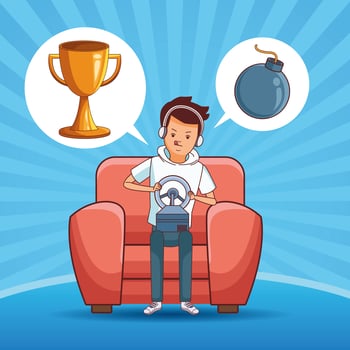 Teenager with video game cartoon vector