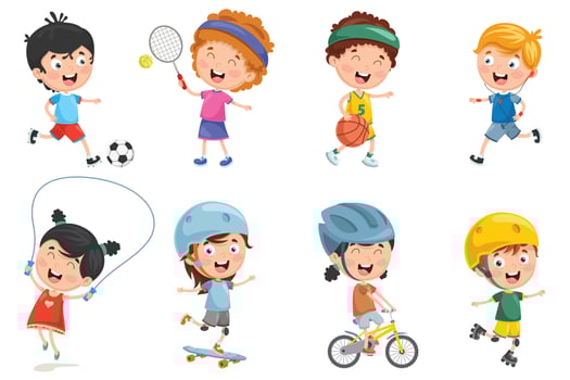 Set Of Kids Playing Sports vector