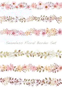 Seamless watercolor floral border set. vector