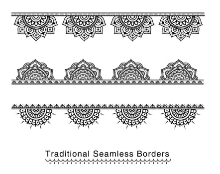 High detailed seamless mandala floral border pack vector