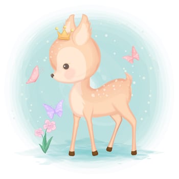 baby deer with butterflies vector