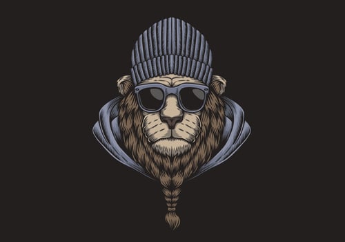 Lion head eyeglasses vector illustration