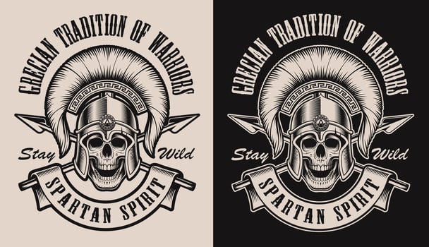 Set of illustrations with a skull in spartan helmet vector