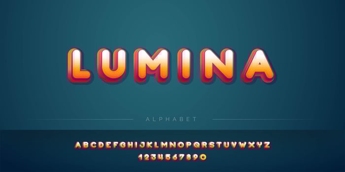 Bold red orange 3D alphabet set vector