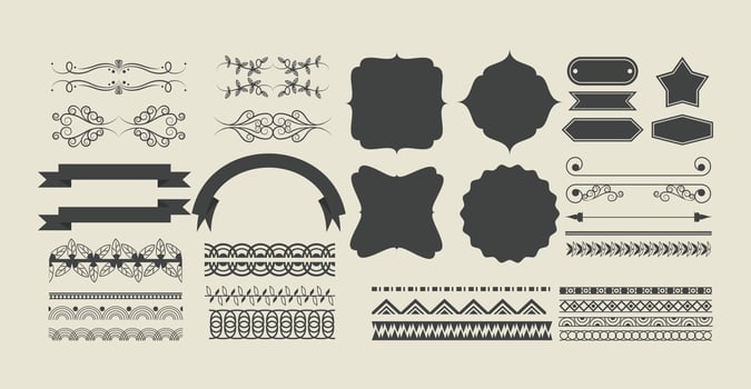 set of decorative ribbon, banner, label, frames and emblems vector