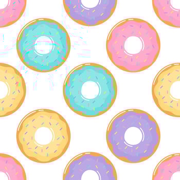 kawaii Cute Pastel donuts Sweet summer desserts Seamless pattern vector