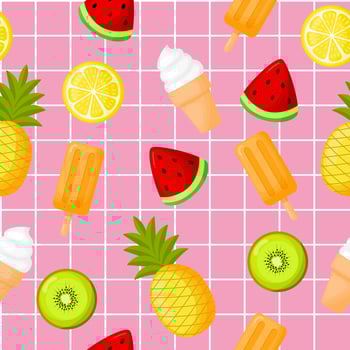 Tropical fruits  with ice cream seamless summer pattern vector