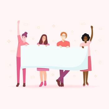 Girl's Power illustration with 4 women holding blank banner vector