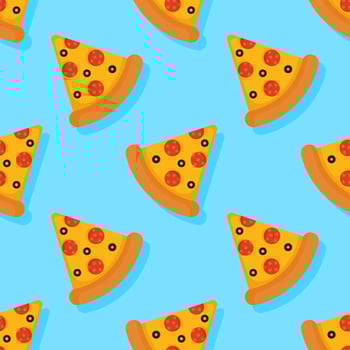 Pizza seamless pattern on blue background vector