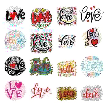 Brush calligraphy love cards set vector
