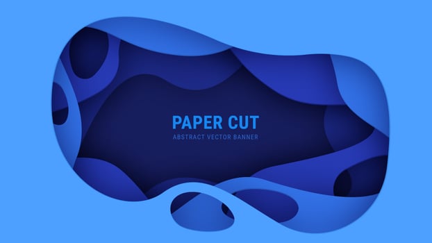 3D Abstract Blue Paper Cut Vector Banner