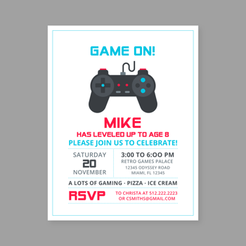 Retro Game Birthday Invitation Template vector