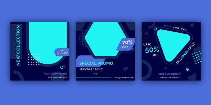 Social media post template collection. Blue and black.  vector