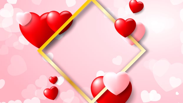 Romantic Heart background with Golden Diamond Frame vector