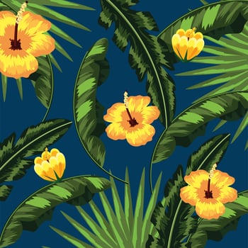 tropical flowers natural leaves background vector