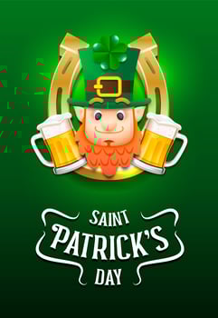 Happy Saint Patrick's Day poster with leprechaun's and Beer vector