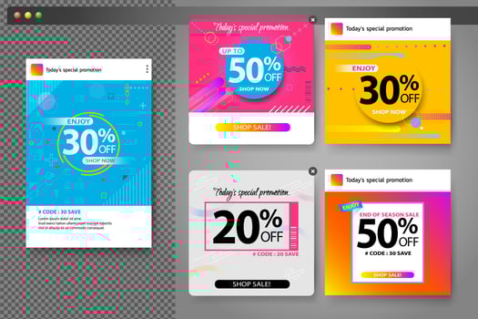 Minimal colorful geometric Sale banner set for social media templates vector