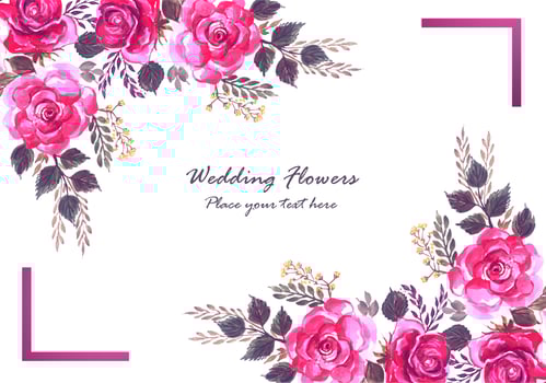 Decorative colorful flowers and purple frame card vector
